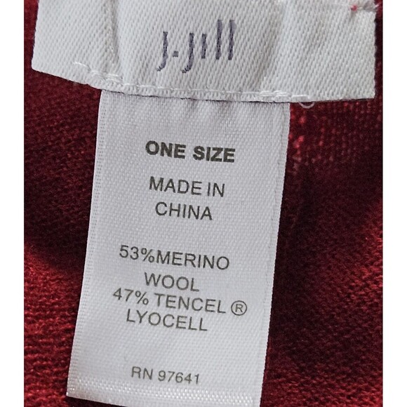 J. Jill Poncho Sweater Top Merino Wool Tencel Blend Dark Red One Size V Neck - Picture 6 of 6